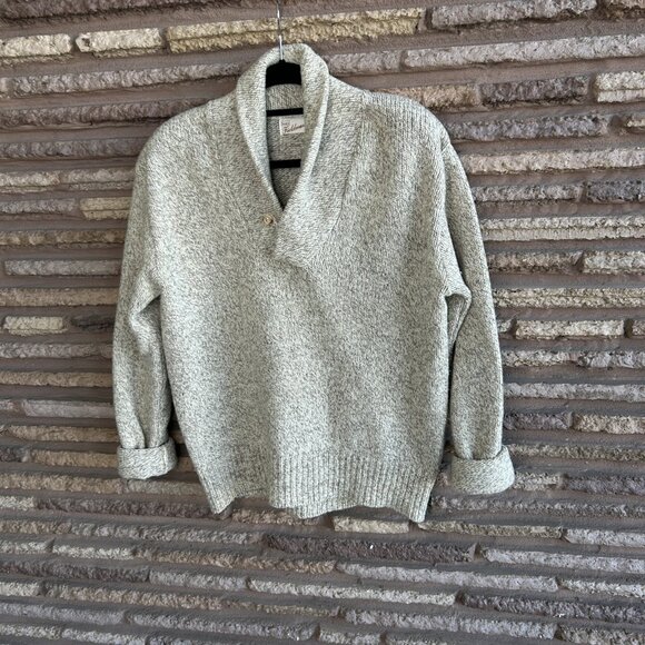 Vintage Oatmeal Heather Marl Rag Wool Sears Fieldmaster Shawl Collar Sweater - Picture 6 of 7